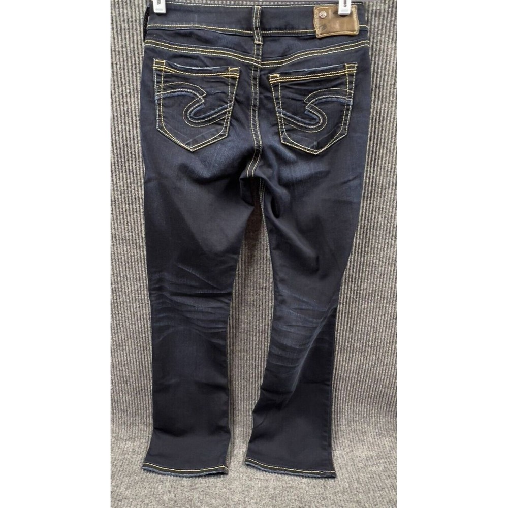 Silver Jeans Women Pant 27x31(28x30) Suki Mid Slim Boot Super Stretch Dark Wash - Picture 6 of 16